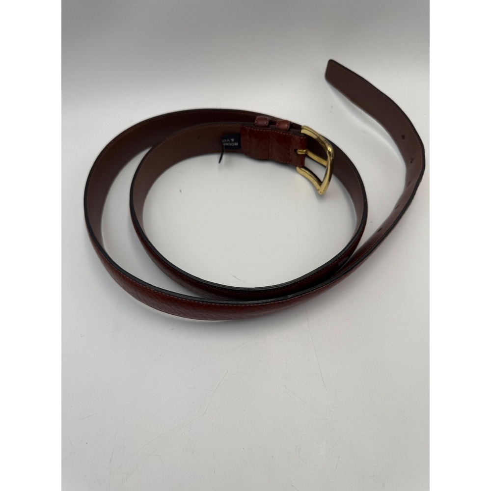 Roundtree & Yorke Mens Brown Full Grain Cowhide Leather Belt Gold Buckle Size 42